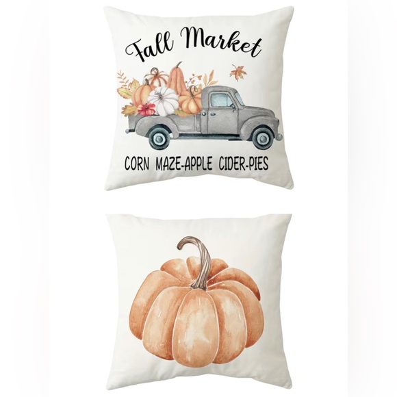 Other - Set of 2 Fall Pumpkin Velour Throw Pillow Covers